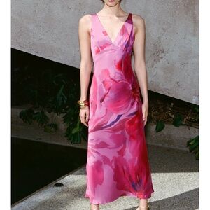 Zara Pink Sleeveless V-Neck Slip Maxi Dress